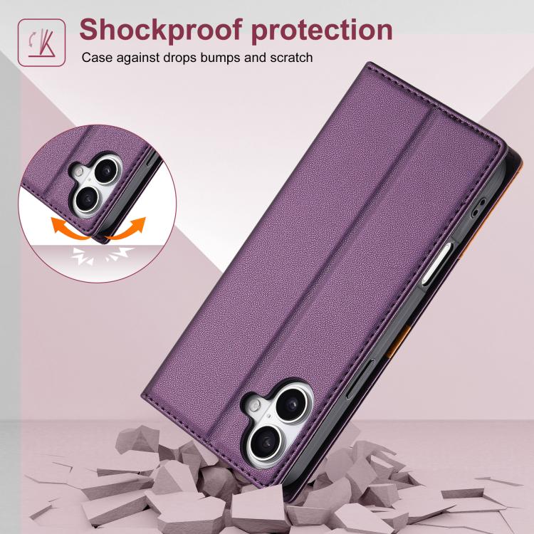 For iPhone 16 N.BEKUS P3 RFID Stitching Magnetic Flip Leather Phone Case(Purple) - iPhone 16 Cases by N.BEKUS | Online Shopping UK | buy2fix