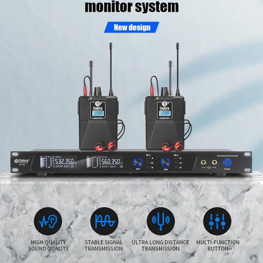 DEBRA ER-202 Professional Stage Wireless Audio Return Monitoring System with Two Receivers(UK Plug) - Microphone by DEBRA | Online Shopping UK | buy2fix