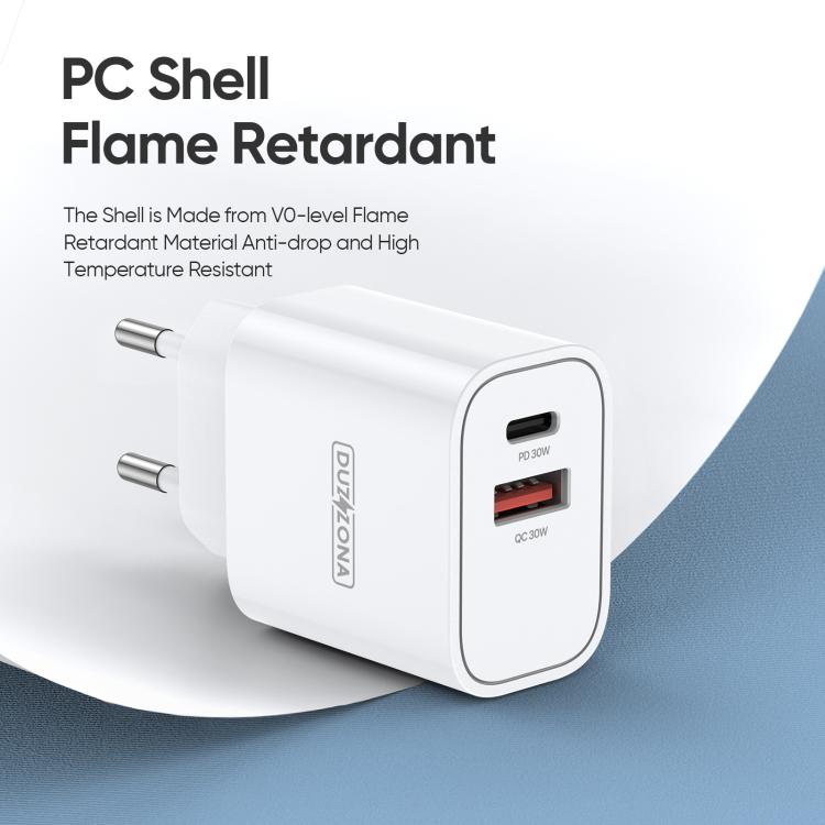 DUZZONA T12 PD30W Type-C / USB-C and USB Fast Charger, EU Plug(White) - USB Charger by DUZZONA | Online Shopping UK | buy2fix
