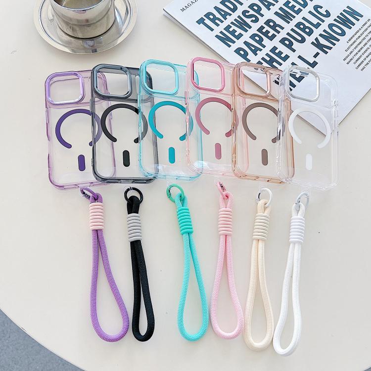 For iPhone 17 Pro Max MagSafe Magnetic Clear Phone Case with Wrist Strap(Blue) - iPhone 17 Pro Max Cases by buy2fix | Online Shopping UK | buy2fix