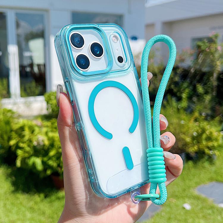For iPhone 17 Pro MagSafe Magnetic Clear Phone Case with Wrist Strap(Blue) - iPhone 17 Pro Cases by buy2fix | Online Shopping UK | buy2fix