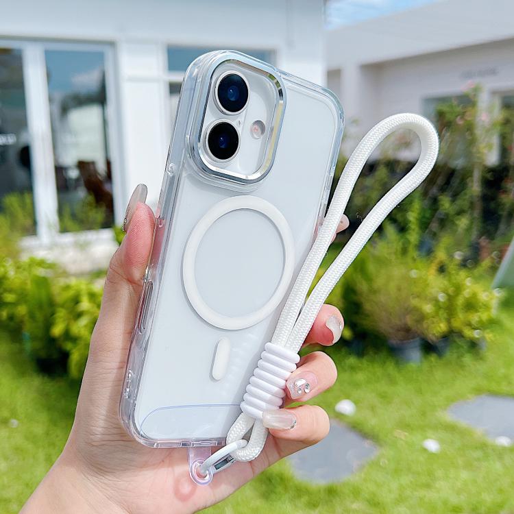 For iPhone 17 MagSafe Magnetic Clear Phone Case with Wrist Strap(White) - iPhone 17 Cases by buy2fix | Online Shopping UK | buy2fix