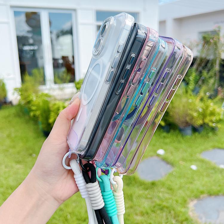 For iPhone 17 MagSafe Magnetic Clear Phone Case with Wrist Strap(Blue) - iPhone 17 Cases by buy2fix | Online Shopping UK | buy2fix