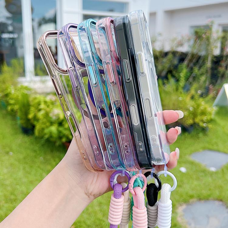 For iPhone 17 MagSafe Magnetic Clear Phone Case with Wrist Strap(Purple) - iPhone 17 Cases by buy2fix | Online Shopping UK | buy2fix