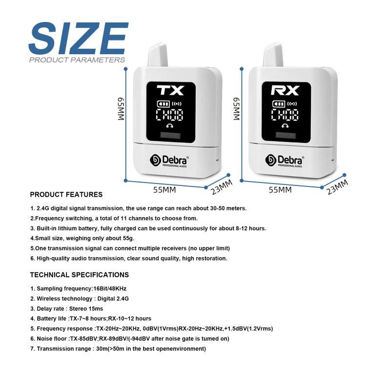 DEBRA ST-mini 2.4G Stereo Wireless Monitor System Transmitter & Receiver(White) - Microphone by DEBRA | Online Shopping UK | buy2fix
