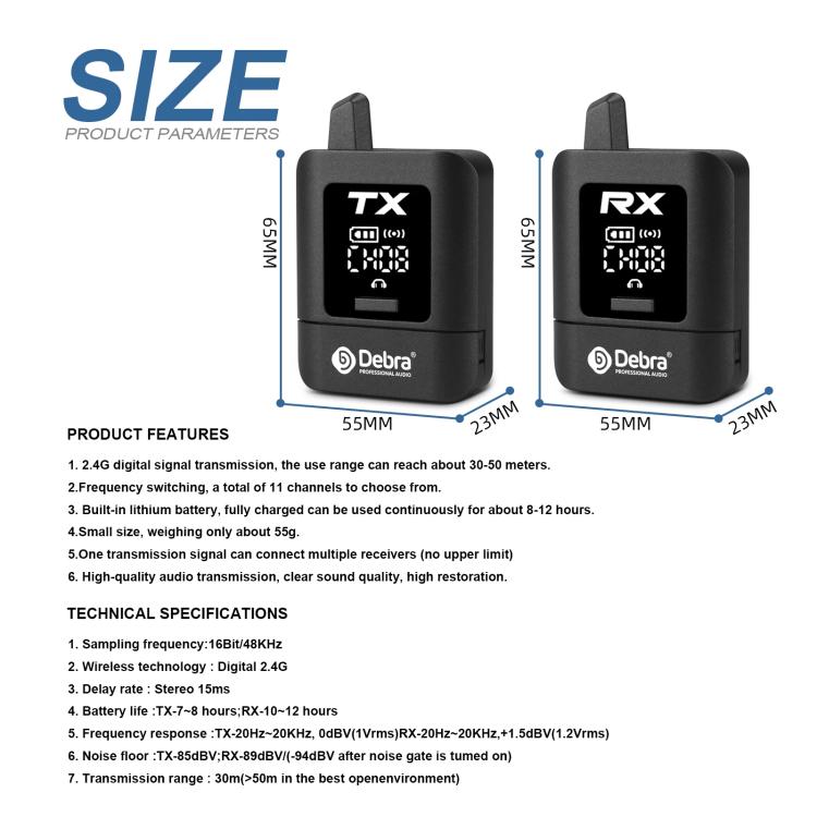 DEBRA ST-mini 2.4G Stereo Wireless Monitor System Transmitter & Receiver(Black) - Microphone by DEBRA | Online Shopping UK | buy2fix