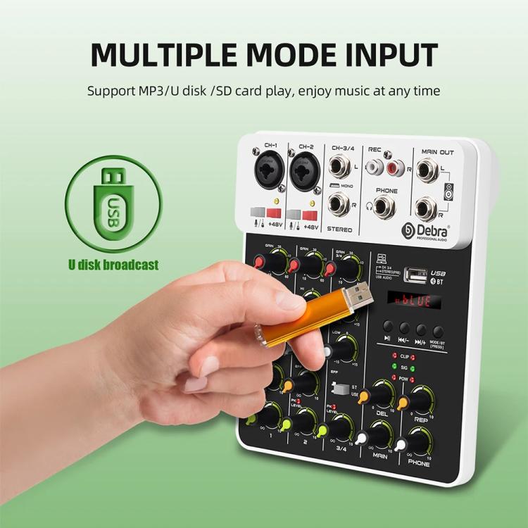 DEBRA V4 4-Channels Audio Mixer with Reverb Sound Card for Live Streaming(US Plug) - Live Sound Effects Processors by DEBRA | Online Shopping UK | buy2fix
