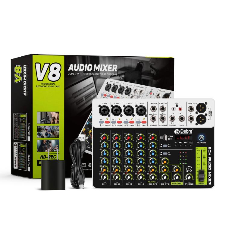 DEBRA V8 8-Channels Audio Mixer Live Recording Reverb(US Plug) - Live Sound Effects Processors by DEBRA | Online Shopping UK | buy2fix