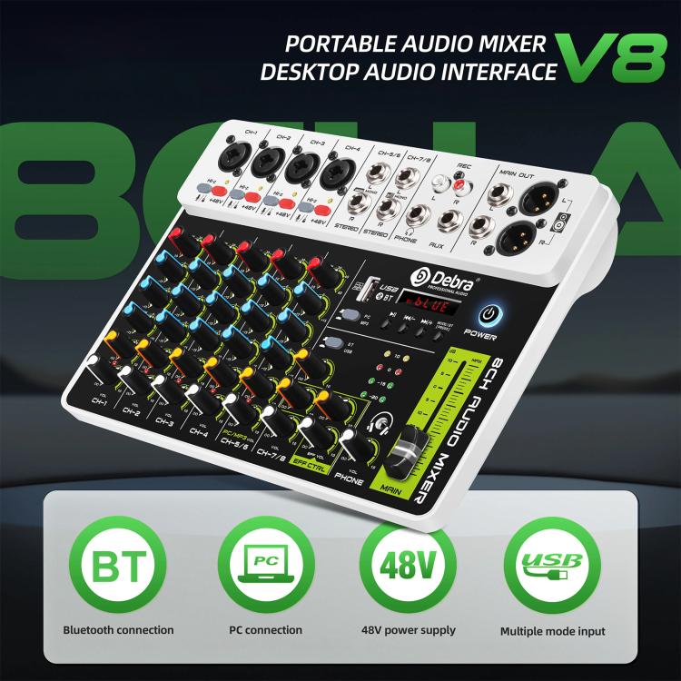 DEBRA V8 8-Channels Audio Mixer Live Recording Reverb(EU Plug) - Live Sound Effects Processors by DEBRA | Online Shopping UK | buy2fix