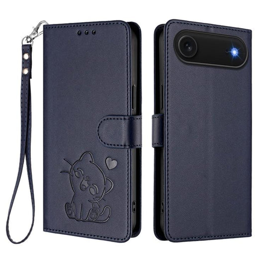 For iPhone Air Embossed Heart Cat Leather Phone Case with Hand Strap(Blue) - iPhone Air Cases by buy2fix | Online Shopping UK | buy2fix