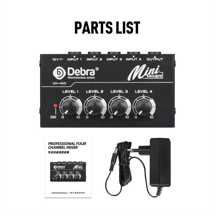 DEBRA M094 4-Channels Audio Mixer Musical Instrument Live Streaming Reverb, Power Plug:EU Plug(White) - Live Sound Effects Processors by DEBRA | Online Shopping UK | buy2fix