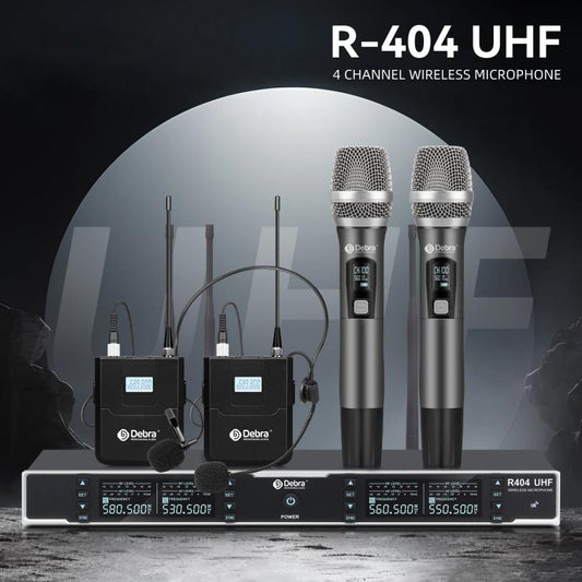 DEBRA R404 UHF Wireless Microphone 4-in-1 Professional Stage Performance Conference Handheld Mic(EU Plug) - Microphone by DEBRA | Online Shopping UK | buy2fix