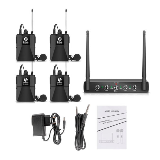DEBRA AU-400 UHF Wireless Microphone System 4-in-1 for Performance Conference KTV, Model:4 Bodypack Mic(US Plug) - Microphone by DEBRA | Online Shopping UK | buy2fix