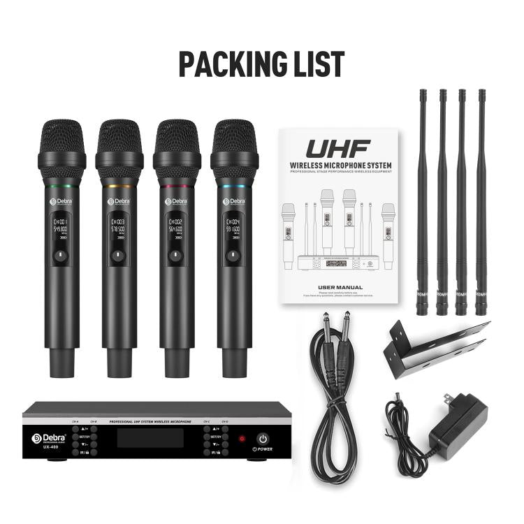 DEBRA UX-400 UHF Wireless Rechargeable Microphone System 4-in-1(US Plug) - Microphone by DEBRA | Online Shopping UK | buy2fix