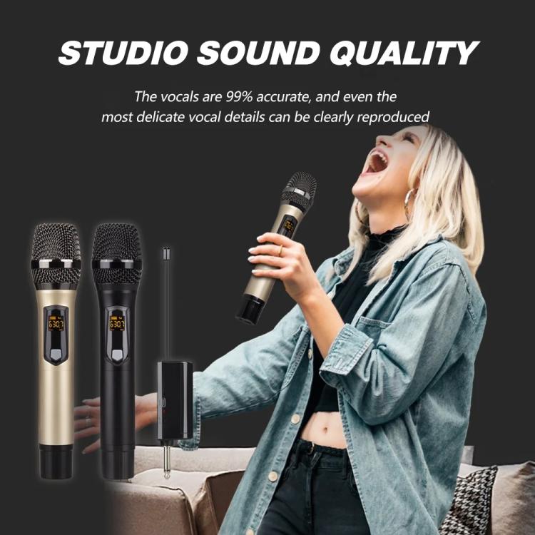 DEBRA A-25 UHF Wireless Rechargeable Microphone System for Stage KTV, Model:Two Mic(Gold) - Microphone by DEBRA | Online Shopping UK | buy2fix