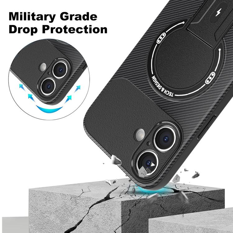 For iPhone 17 Carbon Fiber Texture MagSafe Phone Case with Holder(Black) - iPhone 17 Cases by buy2fix | Online Shopping UK | buy2fix
