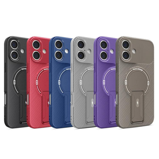 For iPhone 17 Carbon Fiber Texture MagSafe Phone Case with Holder(Purple) - iPhone 17 Cases by buy2fix | Online Shopping UK | buy2fix