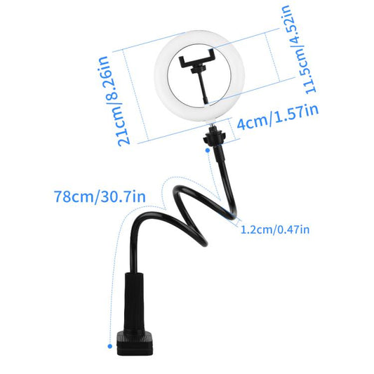 8 inch Striped Selfie Live Streaming Photography Lazy Stand LED Ring Fill Light Set(Black) - Ring Light by buy2fix | Online Shopping UK | buy2fix