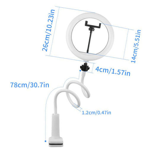 10 inch Striped Selfie Live Streaming Photography Lazy Stand LED Ring Fill Light Set(White) - Ring Light by buy2fix | Online Shopping UK | buy2fix