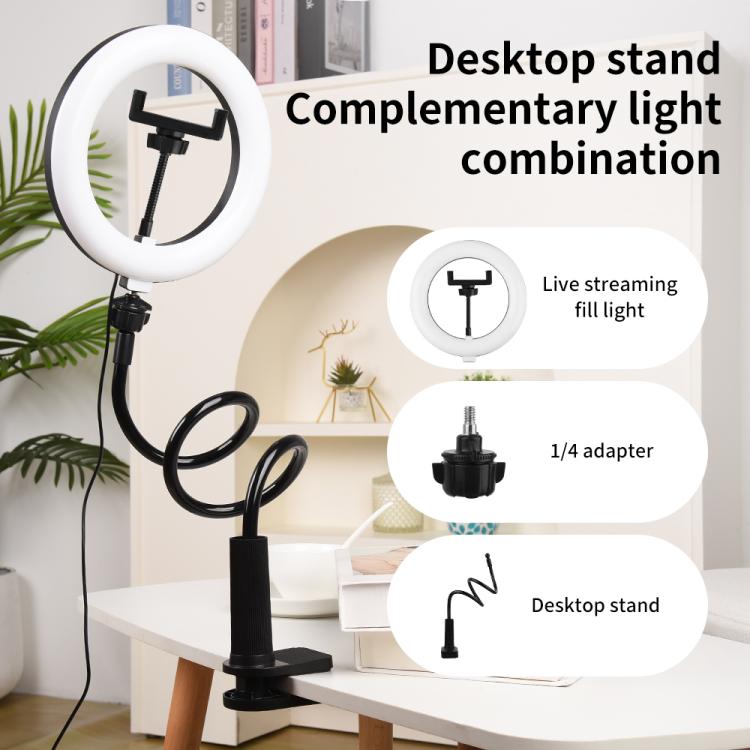 10 inch Striped Selfie Live Streaming Photography Lazy Stand LED Ring Fill Light Set(White) - Ring Light by buy2fix | Online Shopping UK | buy2fix
