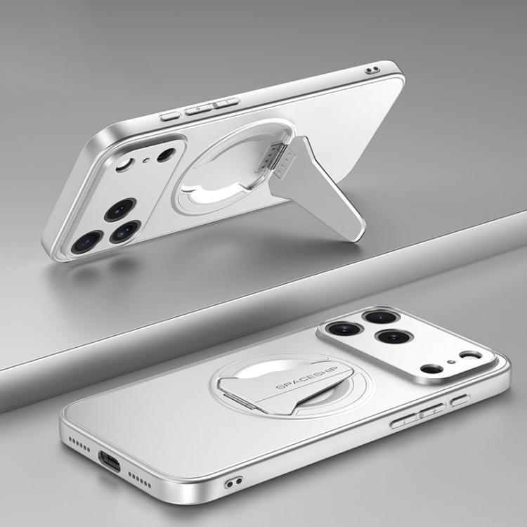 For iPhone 17 Pro Max Spaceship MagSafe Folding Holder Phone Case(Silver White) - iPhone 17 Pro Max Cases by buy2fix | Online Shopping UK | buy2fix