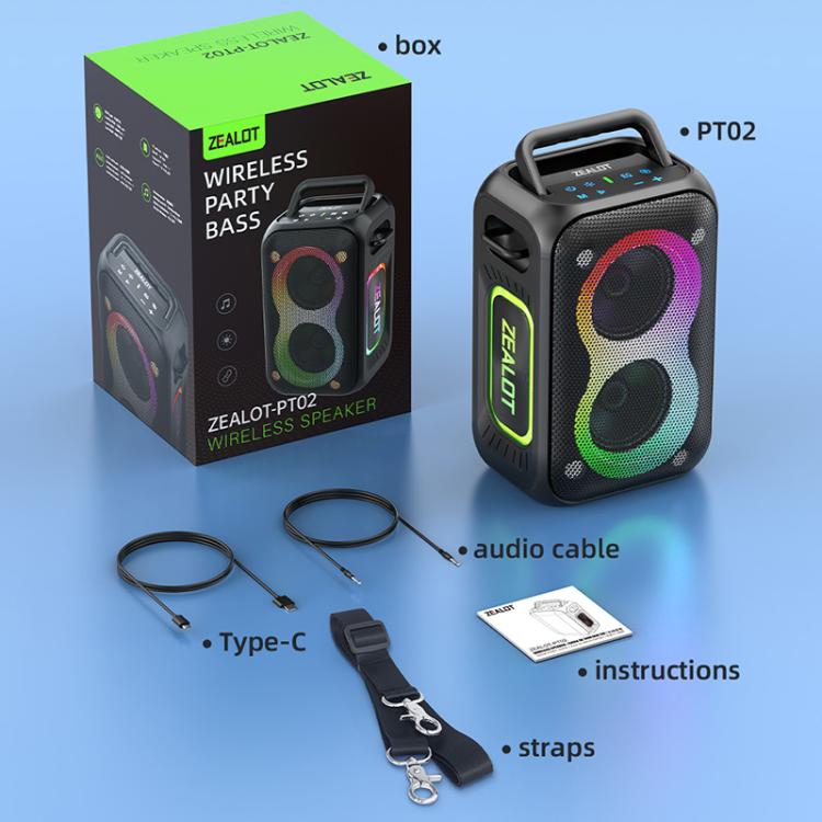 Zealot PT02 60W Portable Outdoor RGB Colorful Light Stereo Bluetooth Speaker(Green) - Waterproof Speaker by ZEALOT | Online Shopping UK | buy2fix