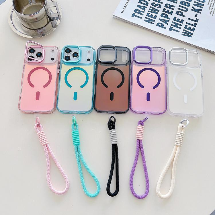 For iPhone 17 Pro Max Gradient Discolor MagSafe Phone Case with Holder / Wrist Strap(Pink) - iPhone 17 Pro Max Cases by buy2fix | Online Shopping UK | buy2fix