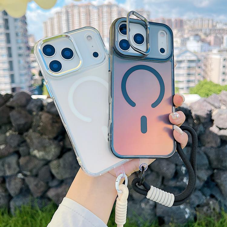 For iPhone 17 Pro Max Gradient Discolor MagSafe Phone Case with Holder / Wrist Strap(Blue) - iPhone 17 Pro Max Cases by buy2fix | Online Shopping UK | buy2fix