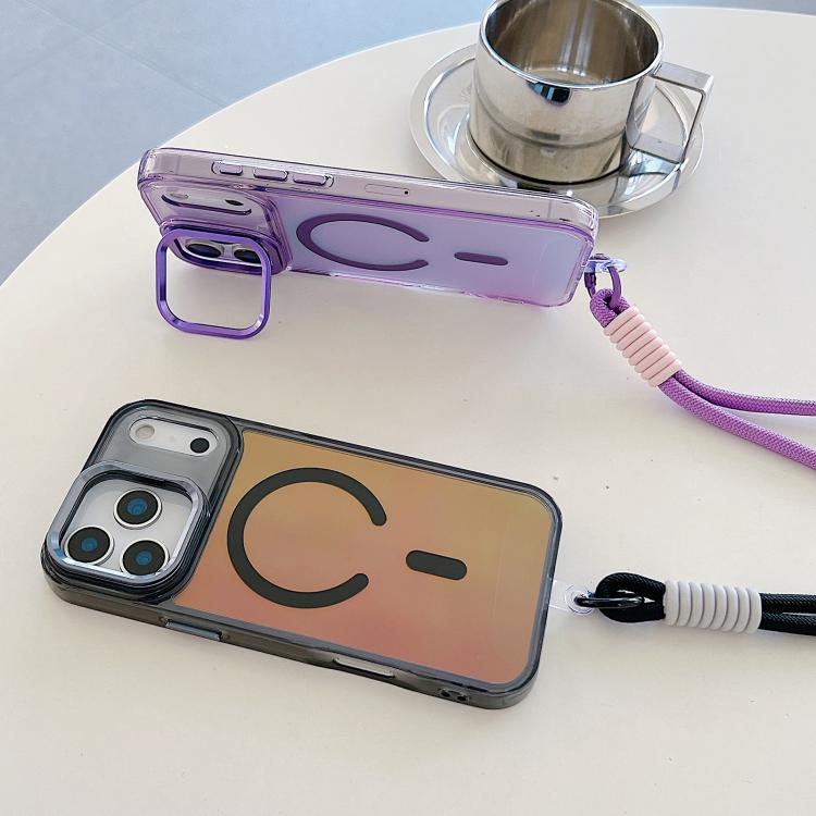 For iPhone 17 Pro Max Gradient Discolor MagSafe Phone Case with Holder / Wrist Strap(Purple) - iPhone 17 Pro Max Cases by buy2fix | Online Shopping UK | buy2fix