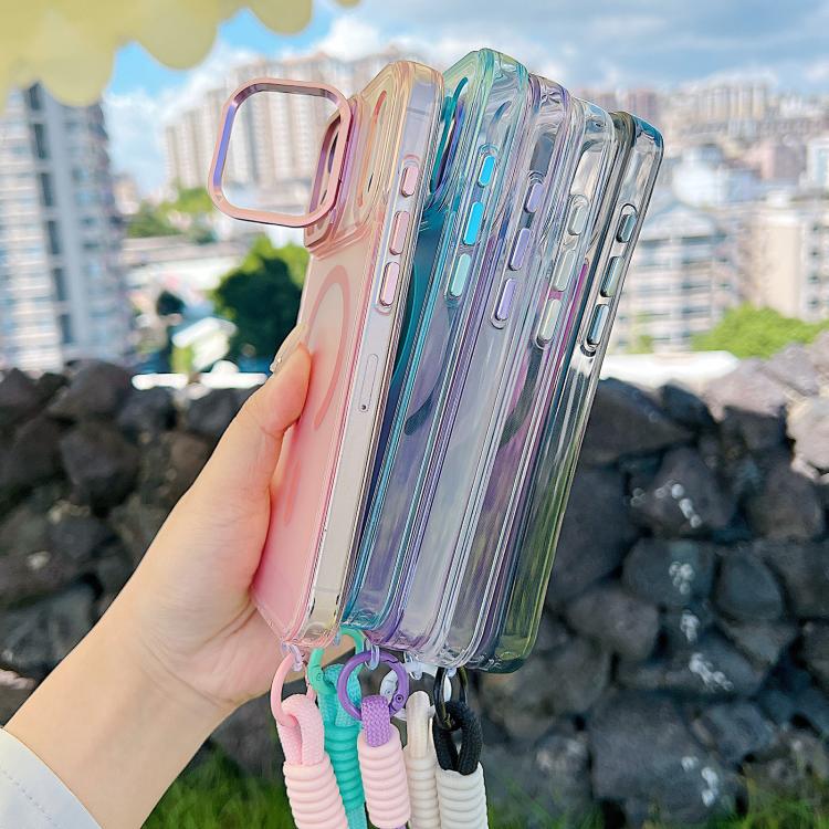 For iPhone 17 Pro Max Gradient Discolor MagSafe Phone Case with Holder / Wrist Strap(Black) - iPhone 17 Pro Max Cases by buy2fix | Online Shopping UK | buy2fix