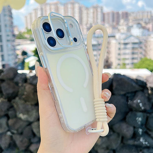 For iPhone 17 Pro Gradient Discolor MagSafe Phone Case with Holder / Wrist Strap(White) - iPhone 17 Pro Cases by buy2fix | Online Shopping UK | buy2fix