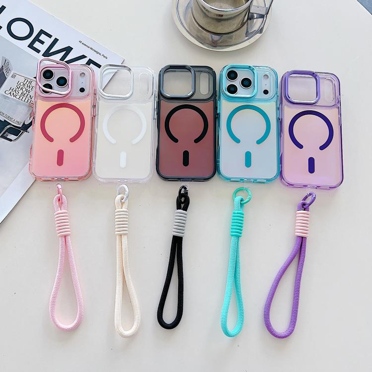 For iPhone 17 Pro Gradient Discolor MagSafe Phone Case with Holder / Wrist Strap(Black) - iPhone 17 Pro Cases by buy2fix | Online Shopping UK | buy2fix