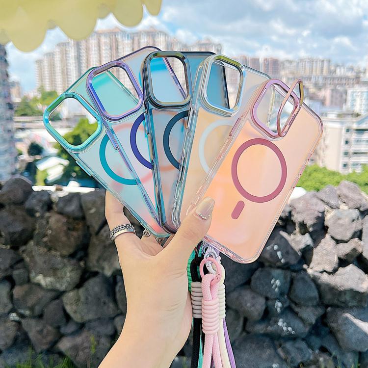 For iPhone 17 Gradient Discolor MagSafe Phone Case with Holder / Wrist Strap(Purple) - iPhone 17 Cases by buy2fix | Online Shopping UK | buy2fix