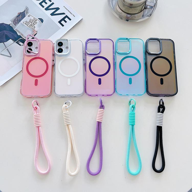 For iPhone 17 Gradient Discolor MagSafe Phone Case with Holder / Wrist Strap(Purple) - iPhone 17 Cases by buy2fix | Online Shopping UK | buy2fix