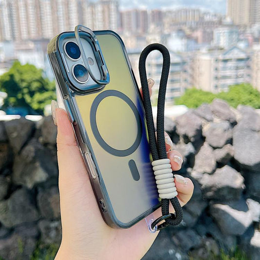 For iPhone 17 Gradient Discolor MagSafe Phone Case with Holder / Wrist Strap(Black) - iPhone 17 Cases by buy2fix | Online Shopping UK | buy2fix