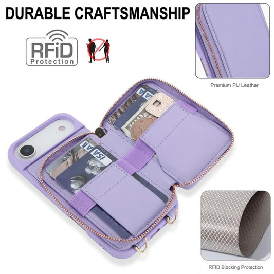 For iPhone Air Crossbody Zipper RFID Card Bag Phone Case(Light Purple) - iPhone Air Cases by buy2fix | Online Shopping UK | buy2fix