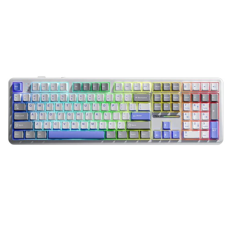 AULA F108 108 Keys Wired/2.4G/Bluetooth Three Model Customizable RGB Gaming Mechanical Keyboard(Gray + White + Blue Caramel Latte Axis) - Wireless Keyboard by AULA | Online Shopping UK | buy2fix