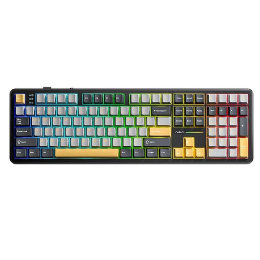 AULA F108 108 Keys Wired/2.4G/Bluetooth Three Model Customizable RGB Gaming Mechanical Keyboard(Dark Grey + Light Grey + Yellow Caramel Latte Axis) - Wireless Keyboard by AULA | Online Shopping UK | buy2fix