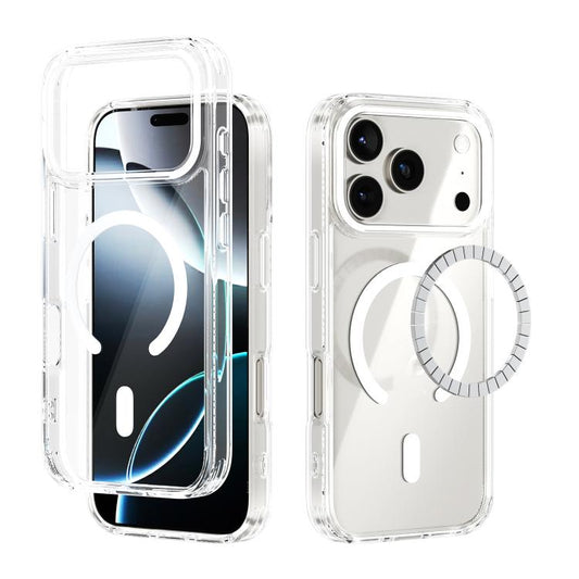 For iPhone 17 Pro ABEEL MagSafe Magnetic Color Ring Anti-scratch Transparent Phone Case(White) - iPhone 17 Pro Cases by buy2fix | Online Shopping UK | buy2fix