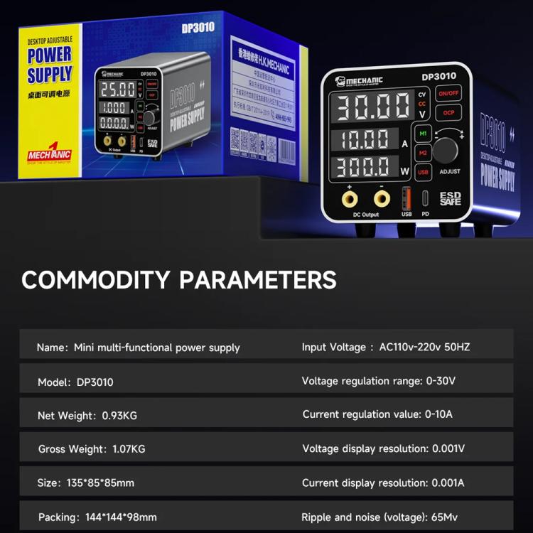 Mechanic DP3010 30V / 10A High Power Wide Voltage Mini Multi-functional Power Supply, Plug:EU Plug - Power Supply by MECHANIC | Online Shopping UK | buy2fix