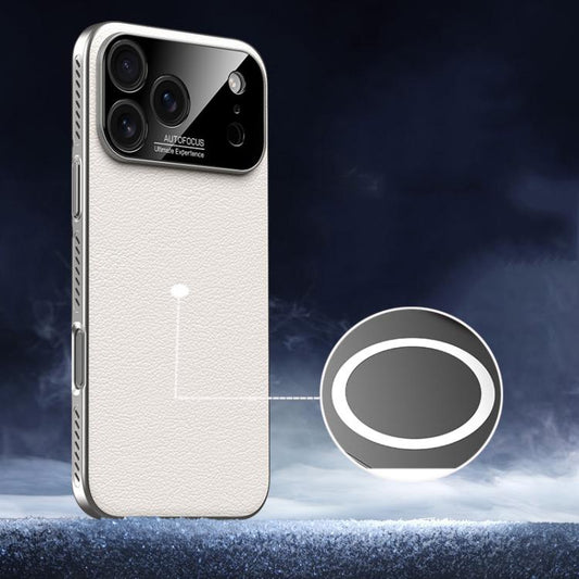 For iPhone 17 Pro Soft Armor MagSafe Cooling Plain Leather Hybrid PC Phone Case(White) - iPhone 17 Pro Cases by buy2fix | Online Shopping UK | buy2fix