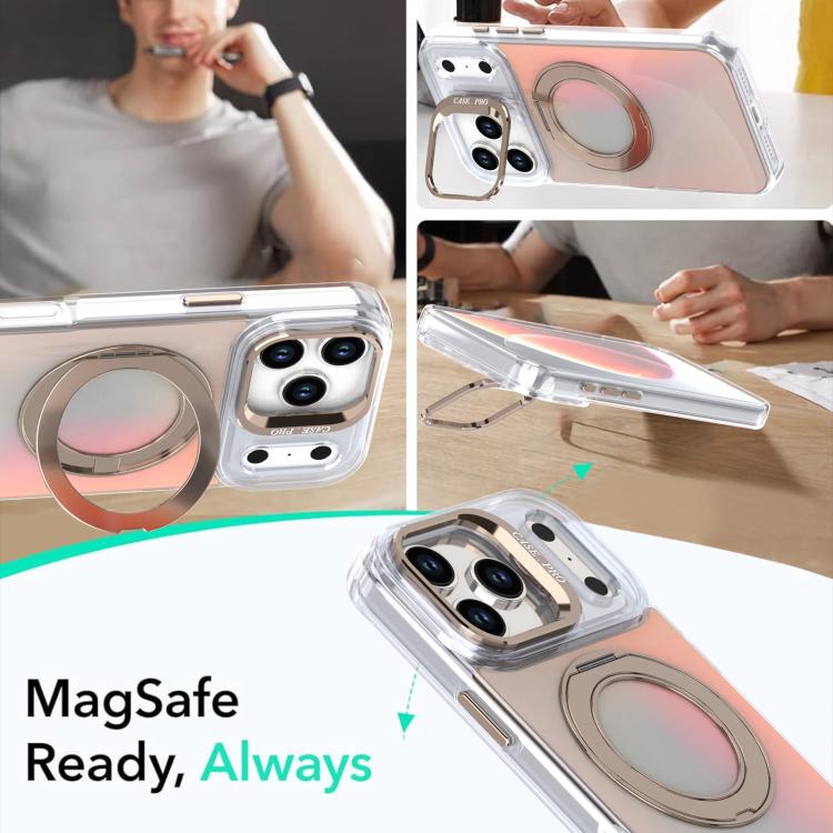 For iPhone 17 Pro Max Gradient Discolor Rotating Holder Lens Kickstand Magsafe Phone Case(Orange) - iPhone 17 Pro Max Cases by buy2fix | Online Shopping UK | buy2fix