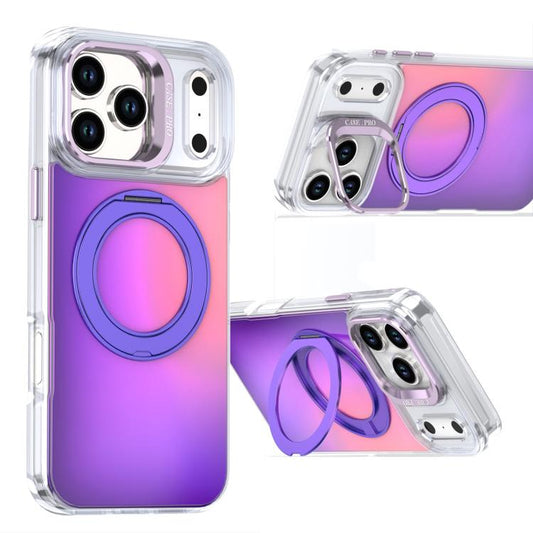 For iPhone 17 Pro Max Gradient Discolor Rotating Holder Lens Kickstand Magsafe Phone Case(Purple) - iPhone 17 Pro Max Cases by buy2fix | Online Shopping UK | buy2fix