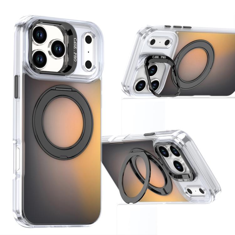 For iPhone 17 Pro Max Gradient Discolor Rotating Holder Lens Kickstand Magsafe Phone Case(Black) - iPhone 17 Pro Max Cases by buy2fix | Online Shopping UK | buy2fix