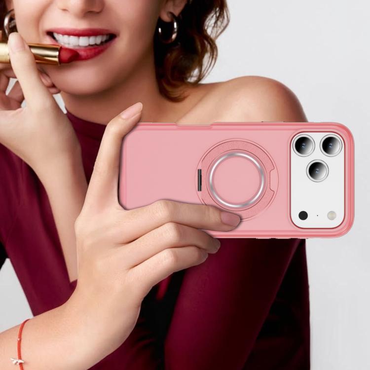 For iPhone 17 Pro Max Skin Feel Translucent PC Gear Holder C MagSafe Phone Case(Bright Pink + Pink) - iPhone 17 Pro Max Cases by buy2fix | Online Shopping UK | buy2fix