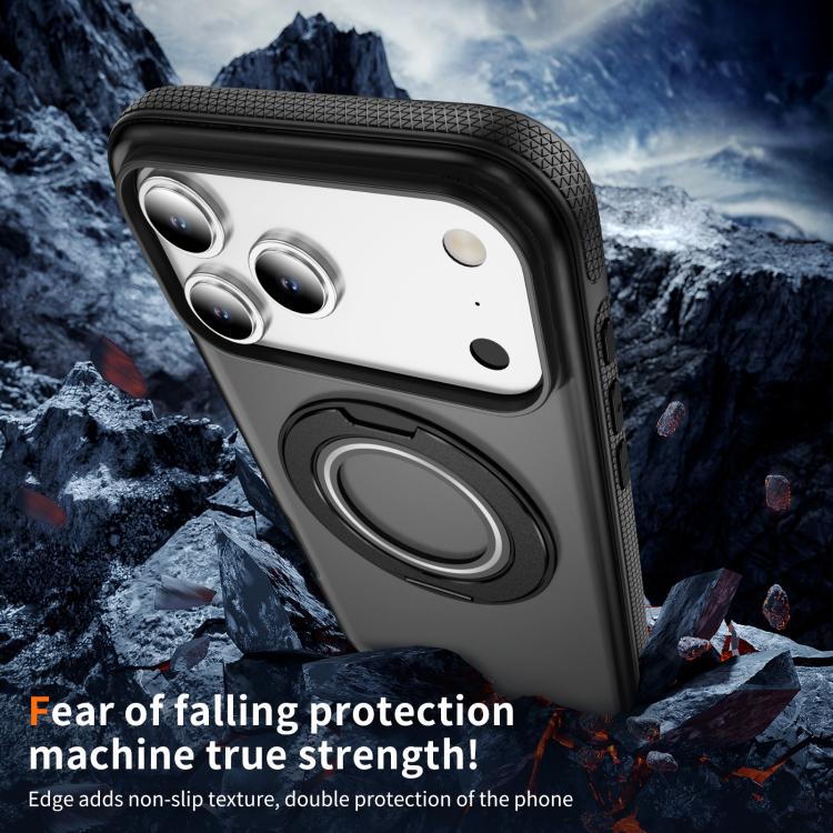 For iPhone 17 Pro Max Skin Feel Translucent PC Gear Holder C MagSafe Phone Case(Bright Grey + Black) - iPhone 17 Pro Max Cases by buy2fix | Online Shopping UK | buy2fix