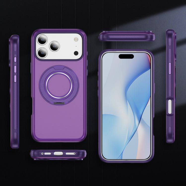 For iPhone 17 Pro Max Skin Feel Translucent PC Gear Holder C MagSafe Phone Case(Bright Purple + Purple) - iPhone 17 Pro Max Cases by buy2fix | Online Shopping UK | buy2fix