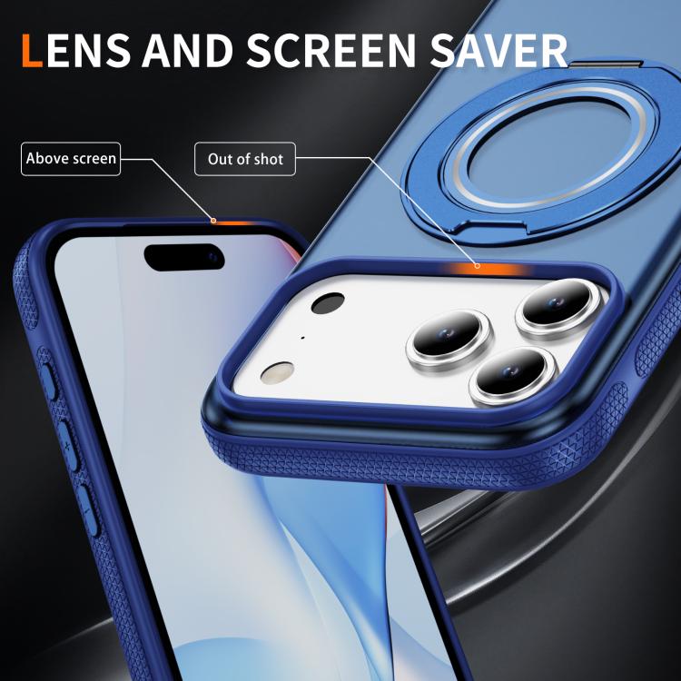 For iPhone 17 Pro Max Skin Feel Translucent PC Gear Holder C MagSafe Phone Case(Transparent Blue + Royal Blue) - iPhone 17 Pro Max Cases by buy2fix | Online Shopping UK | buy2fix