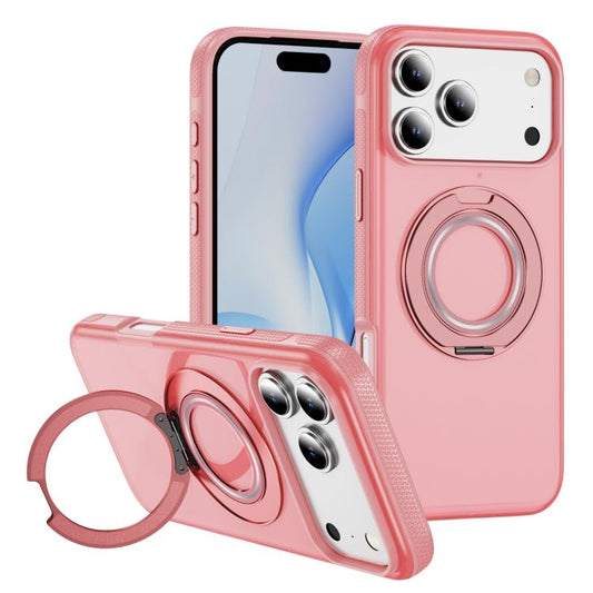 For iPhone 17 Pro Skin Feel Translucent PC Gear Holder C MagSafe Phone Case(Bright Pink + Pink) - iPhone 17 Pro Cases by buy2fix | Online Shopping UK | buy2fix