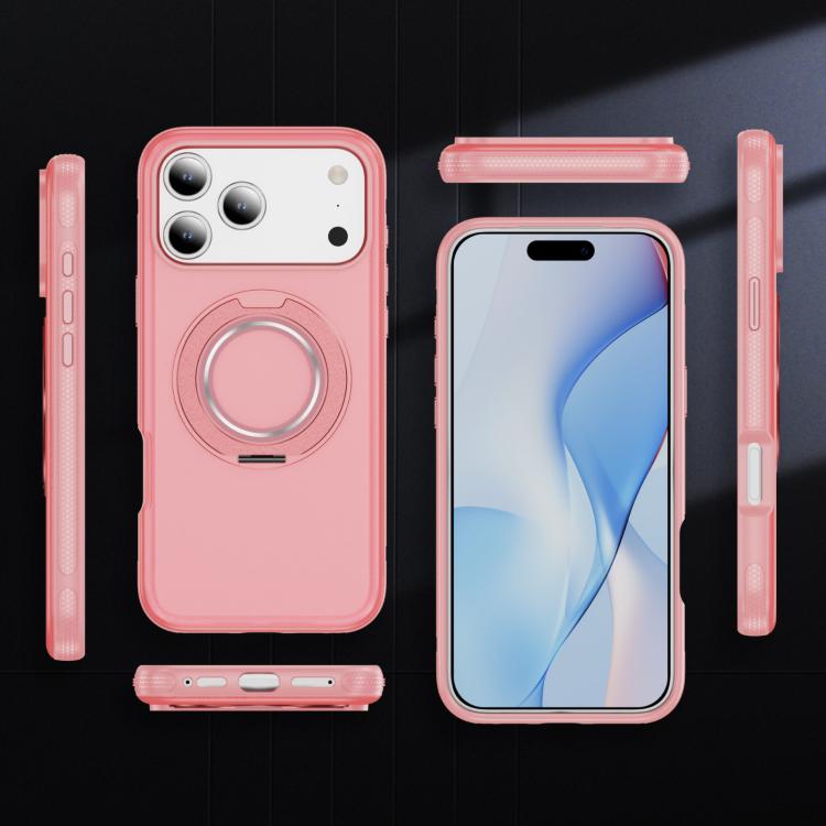 For iPhone 17 Pro Skin Feel Translucent PC Gear Holder C MagSafe Phone Case(Bright Pink + Pink) - iPhone 17 Pro Cases by buy2fix | Online Shopping UK | buy2fix